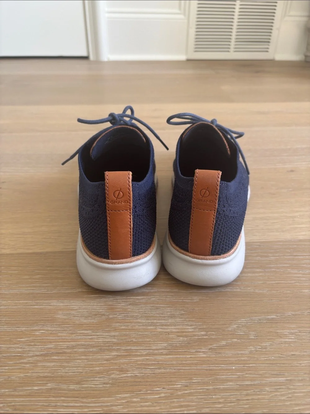 Cole Haan Navy Knit Wingtip Oxford with Tan Accents